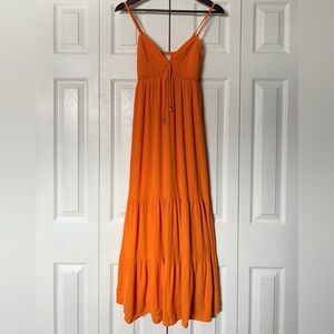No Boundaries Viral Summer 2025 Orange Flowy Tiered Skirt Maxi Sun Dress